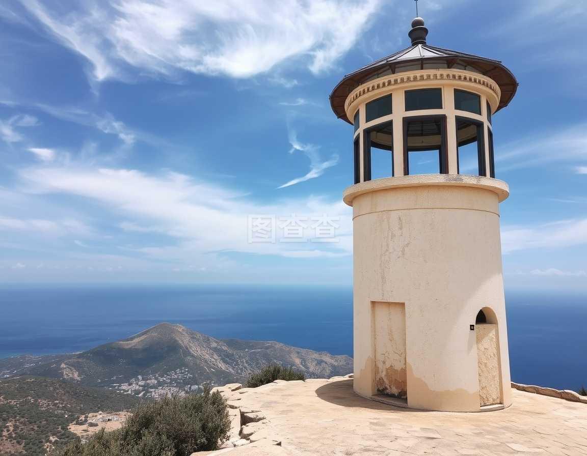 伊比沙岛上有瞭望塔和地中海的景观